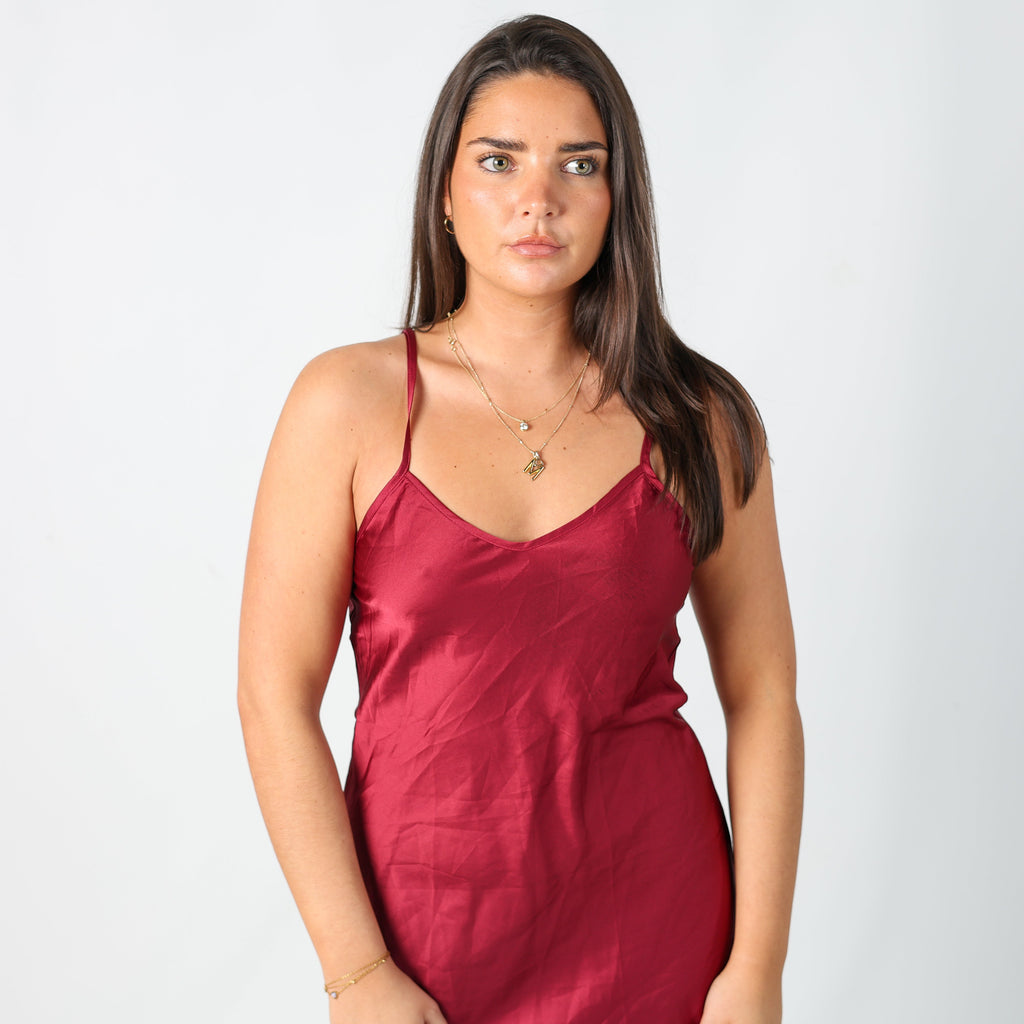 Burgundy Red Y2K Woven Mini Dress (S)