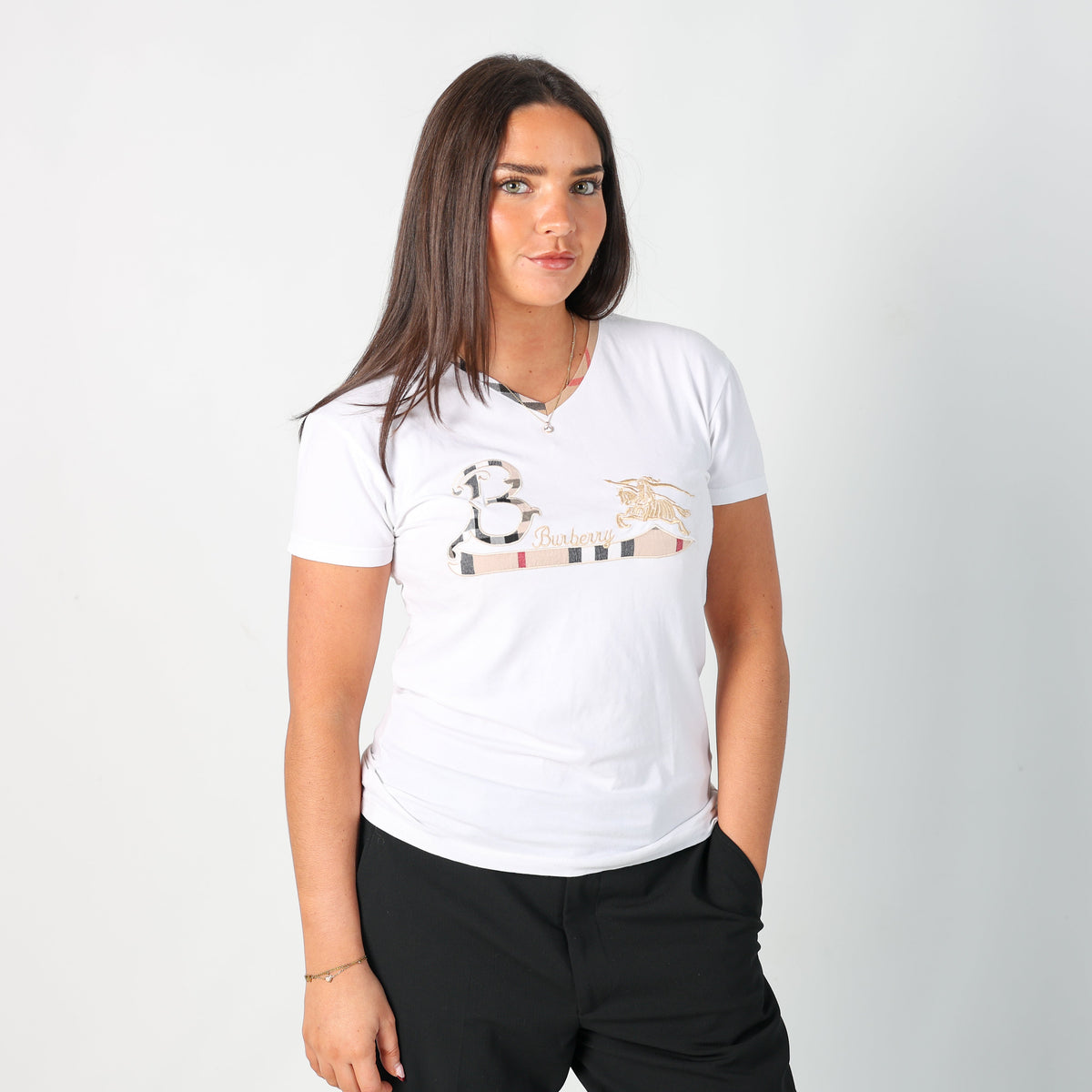 White Y2K Burberry T-shirt Spellout (M)