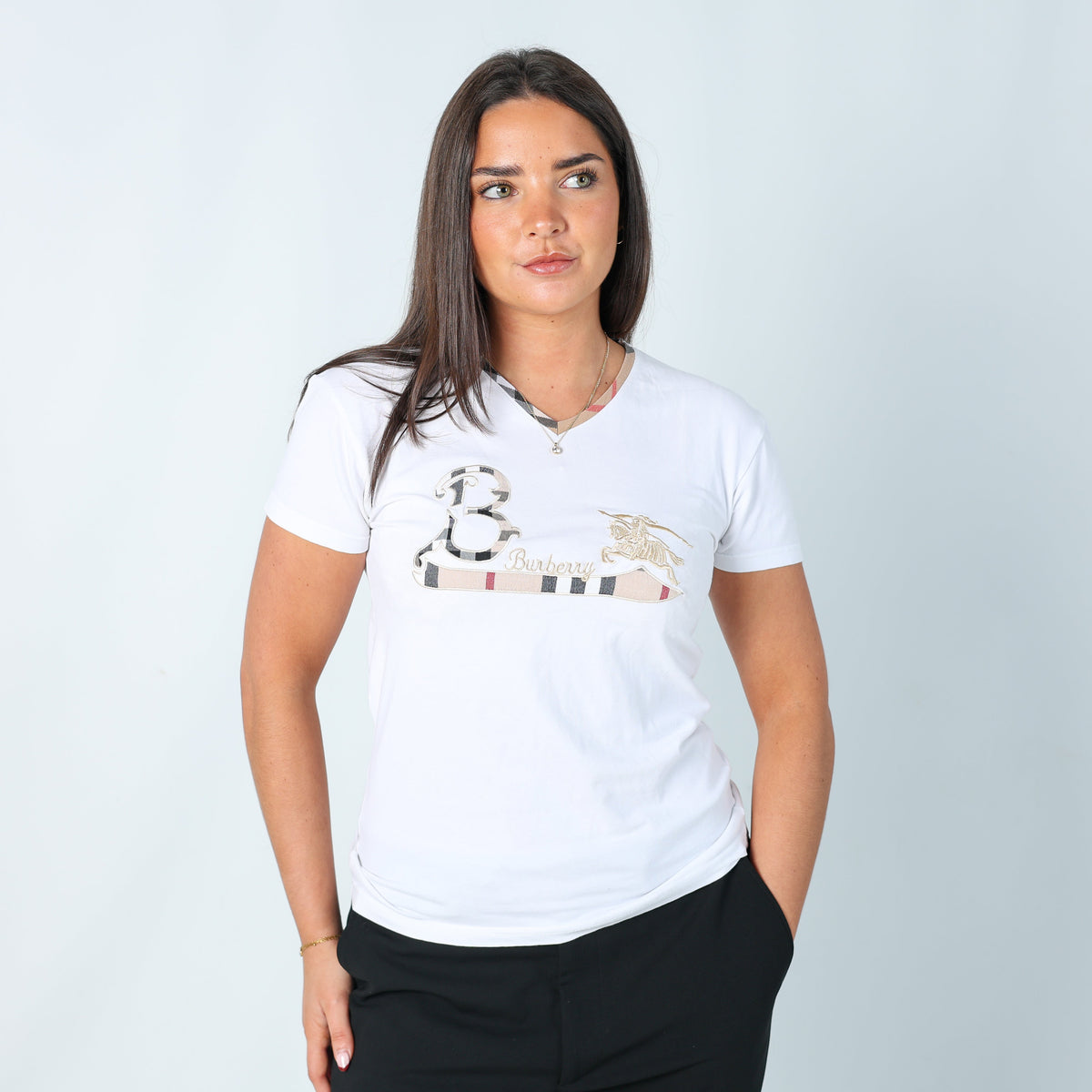 White Y2K Burberry T-shirt Spellout (M)