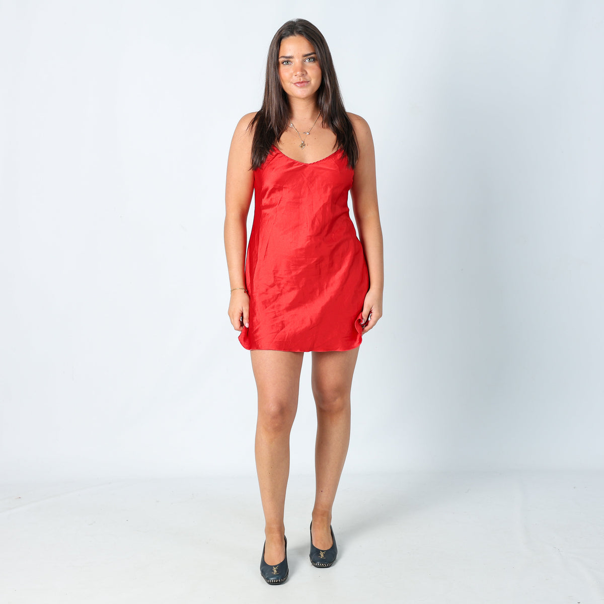 Red Y2K Andra Lingerie Slip Dress (S)