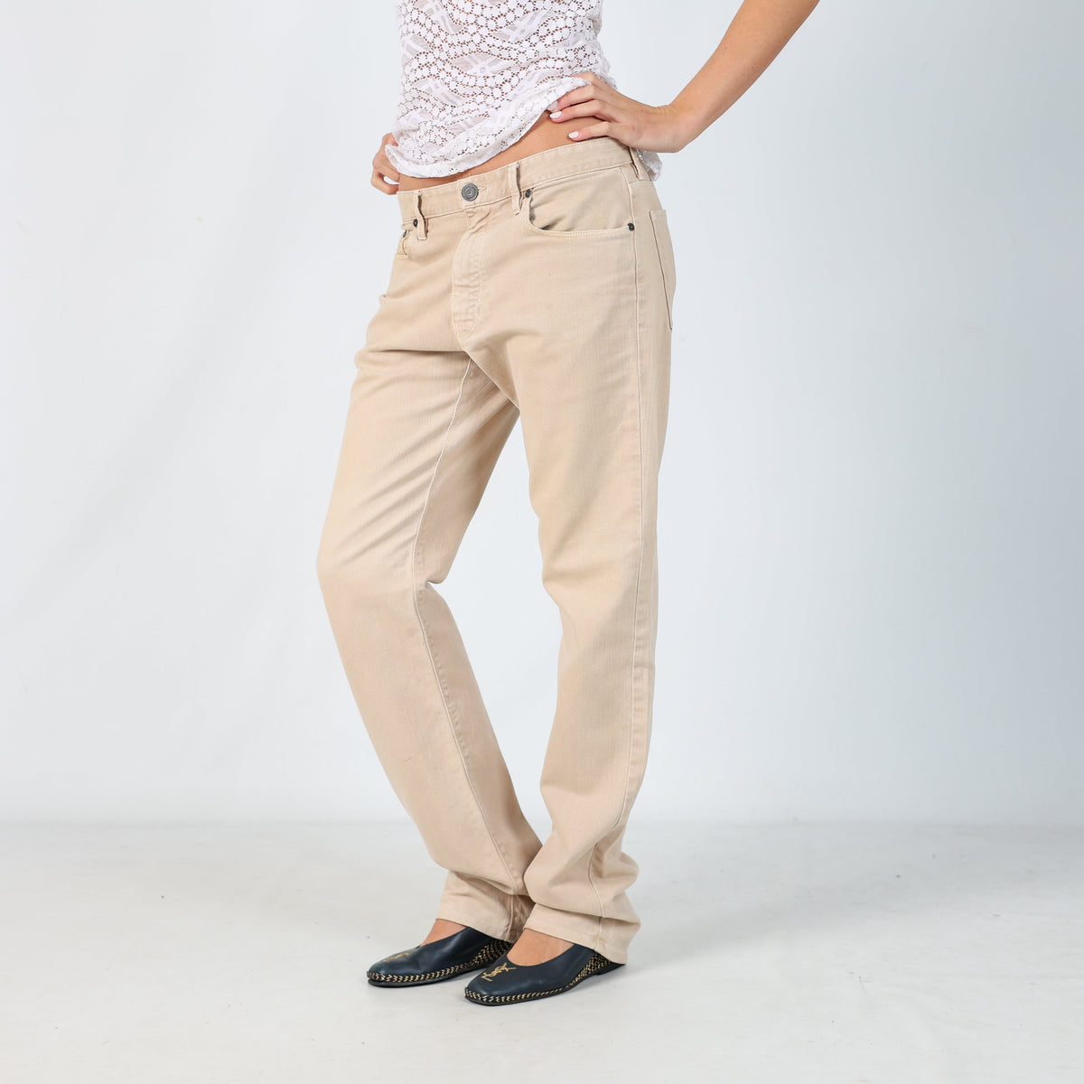 Beige Y2K Burberry Straight Jeans (M)