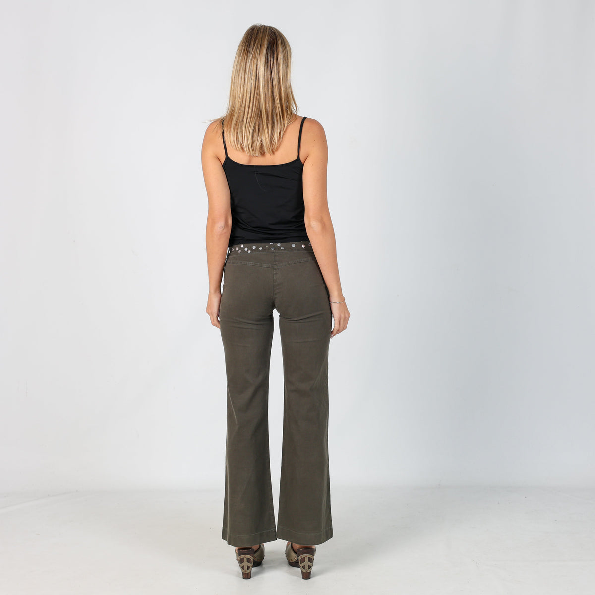 Dark Green Y2K eterea Woven Trousers Studded Waistband (S)
