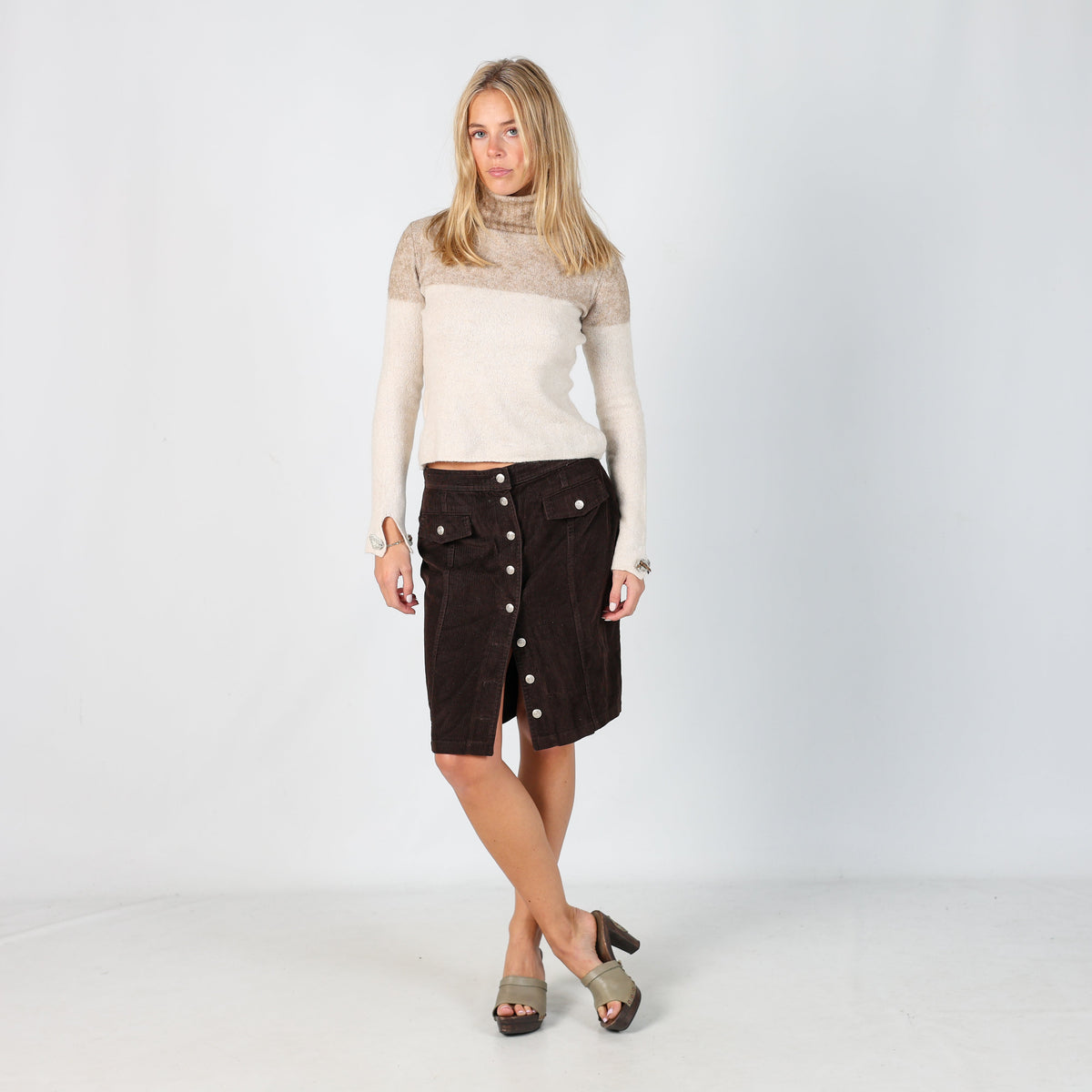 Brown Y2K Laura Biagiotti Woven Midi Skirt (S)