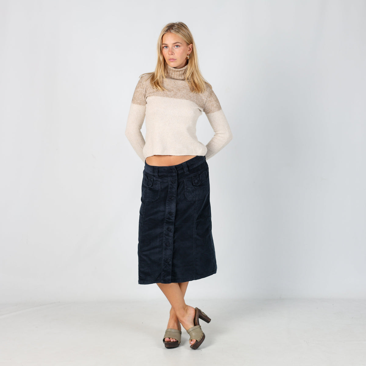 Navy Blue Y2K Cord Skirt (S)