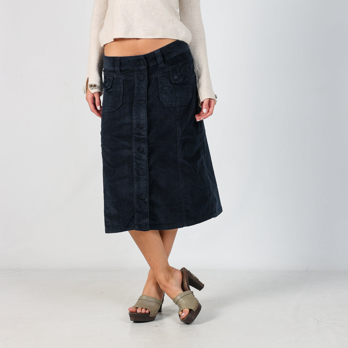 Navy Blue Y2K Cord Skirt (S)