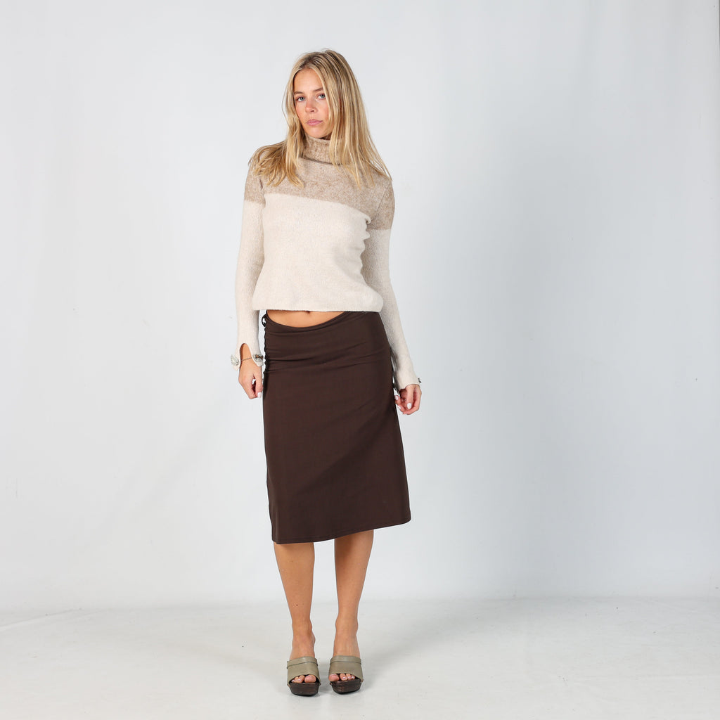 Brown Y2K Blasting Woven Midi Skirt (S)