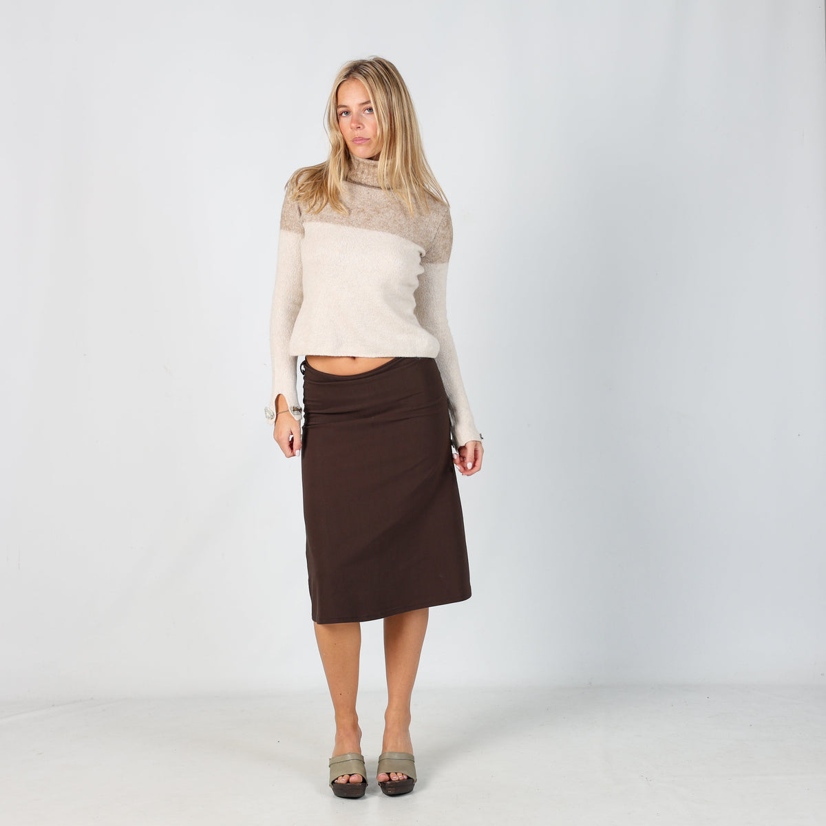 Brown Y2K Blasting Woven Midi Skirt (S)