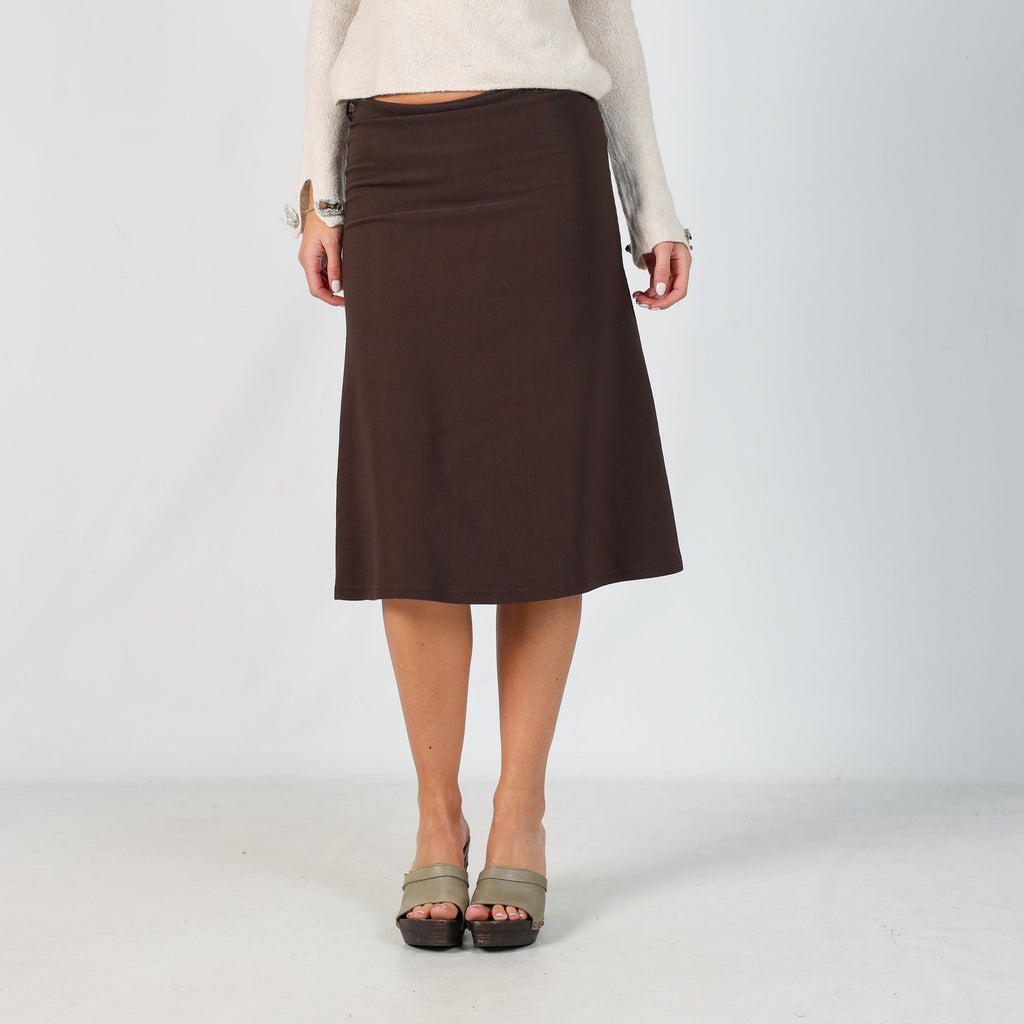 Brown Y2K Blasting Woven Midi Skirt (S)