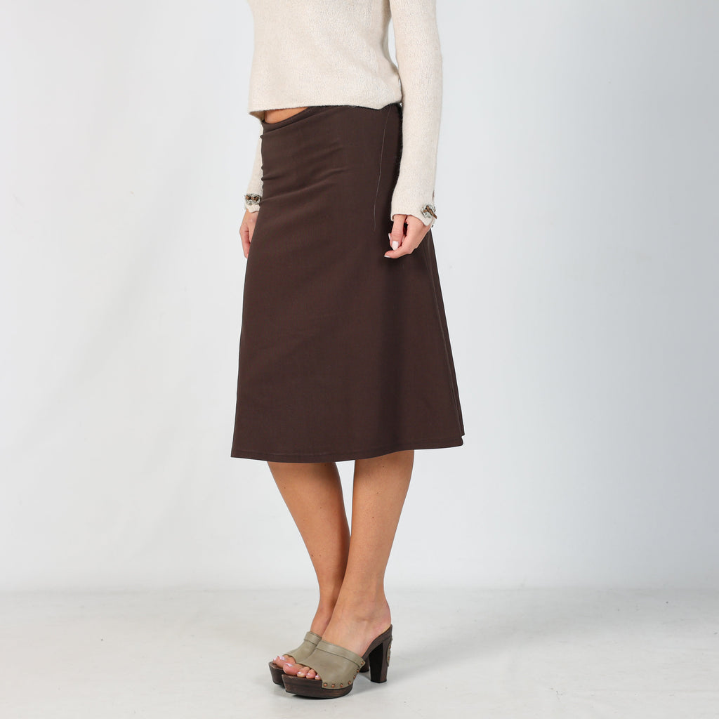 Brown Y2K Blasting Woven Midi Skirt (S)