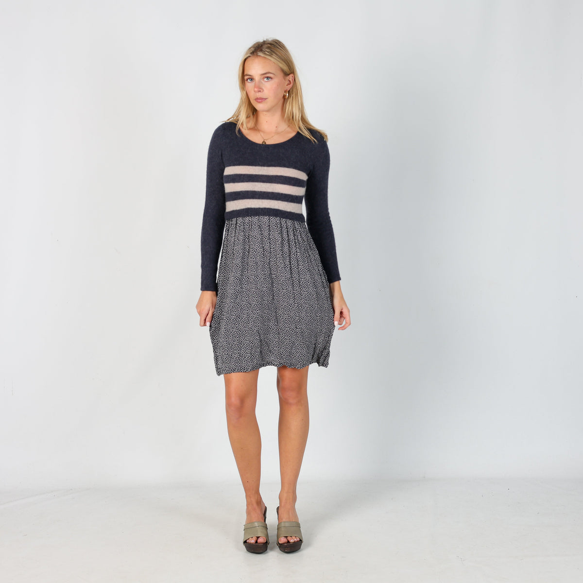 Blue Y2K Penny Black Woven Midi Dress (S)