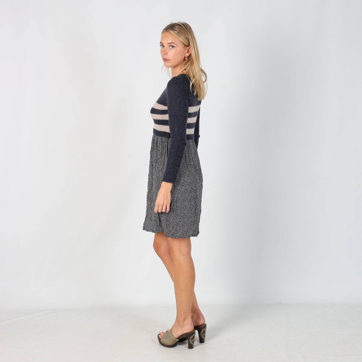 Blue Y2K Penny Black Woven Midi Dress (S)