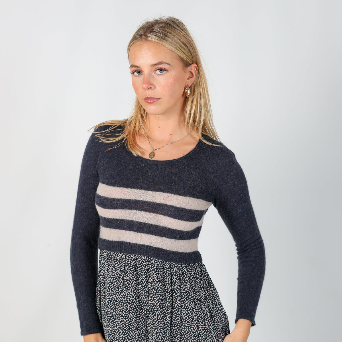 Blue Y2K Penny Black Woven Midi Dress (S)