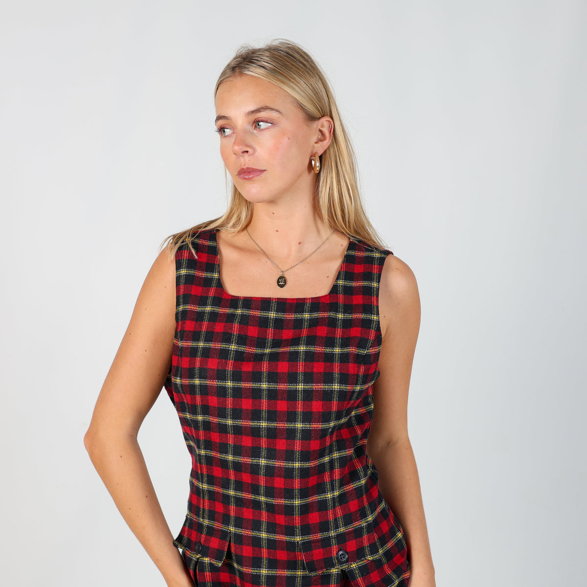 Red Y2K PennyPull Woven Midi Skirt (S)