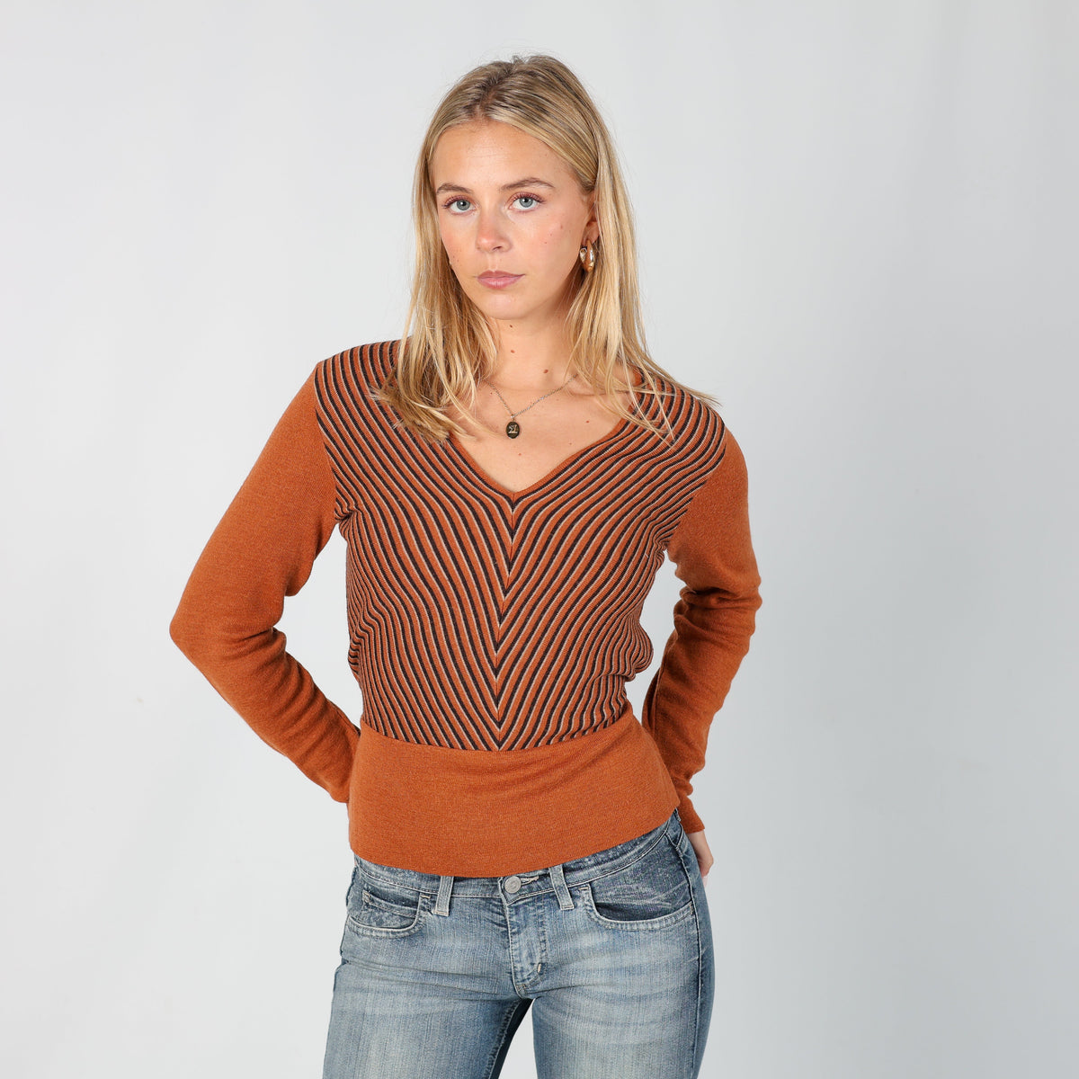 Orange Y2K Stefanel Woven Top (S)
