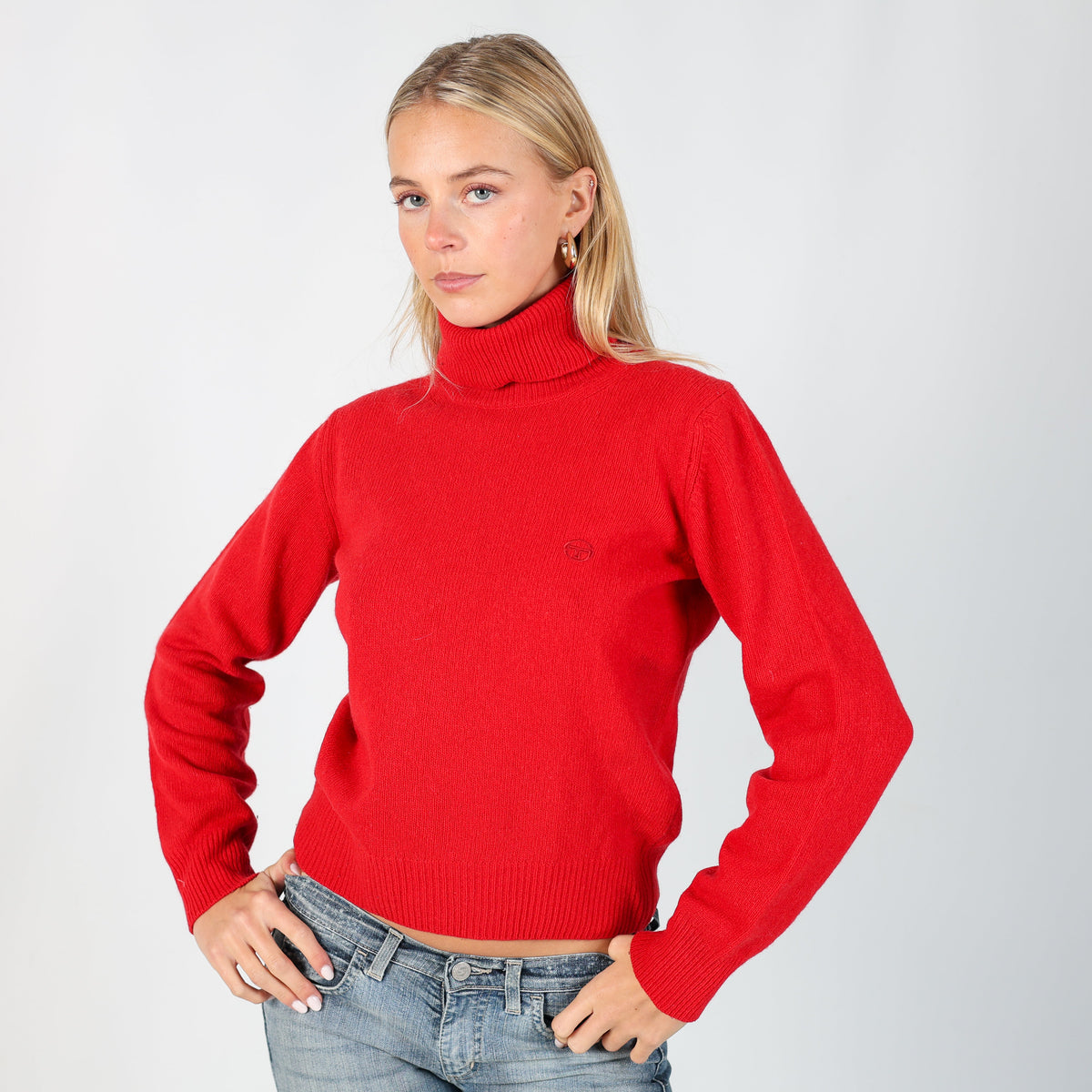 Red Y2K Knitted Jumper Lana Wool (S)