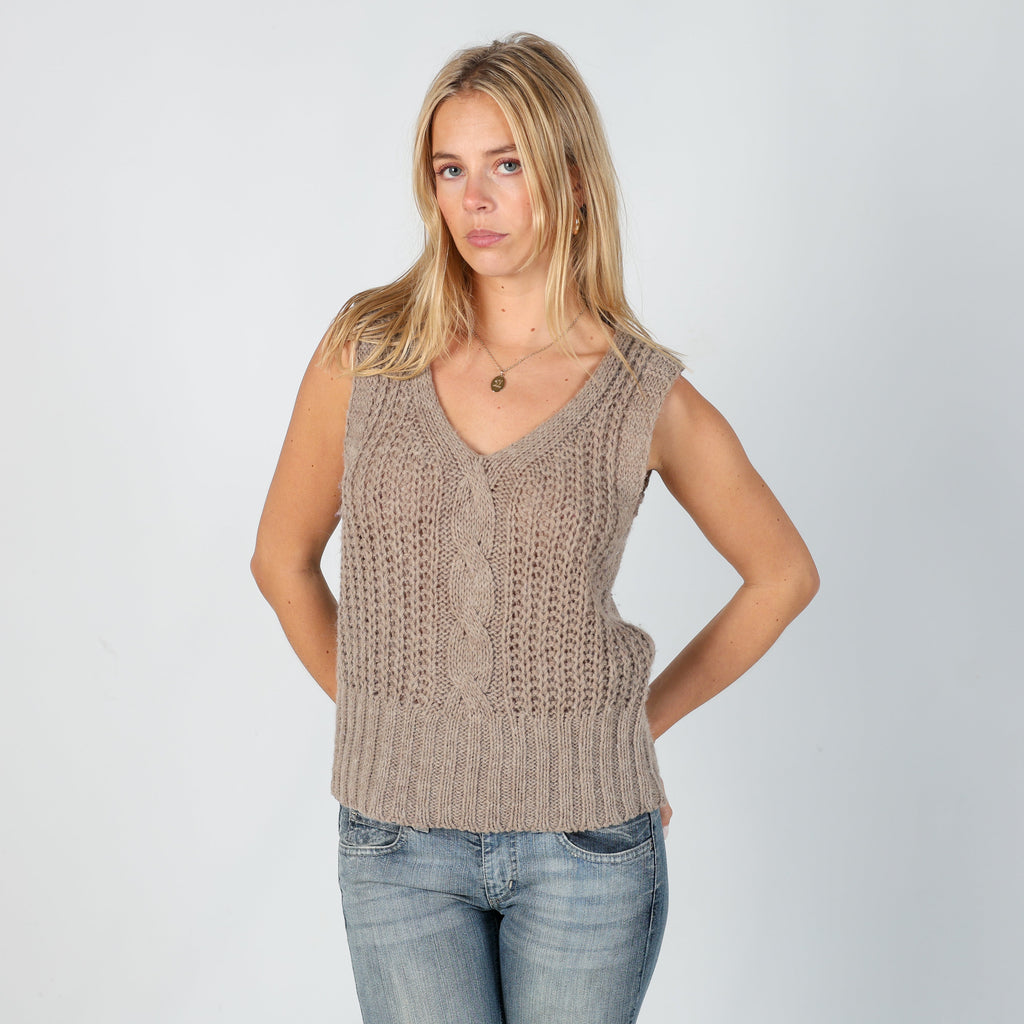 Beige Y2K Knitted Jumper (S)