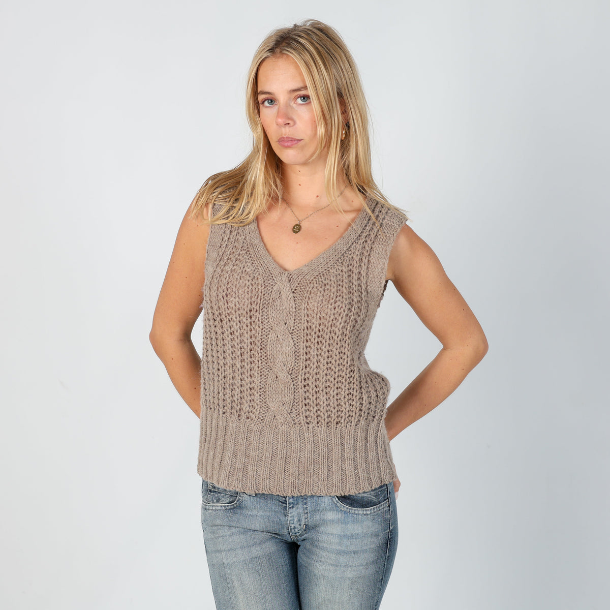 Beige Y2K Knitted Jumper (S)