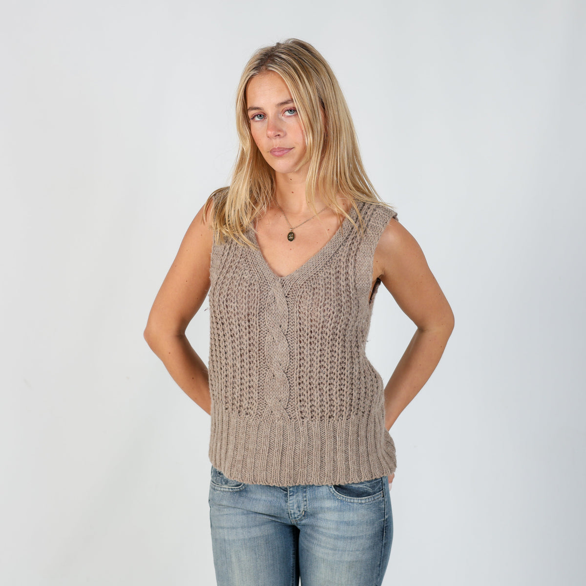 Beige Y2K Knitted Jumper (S)