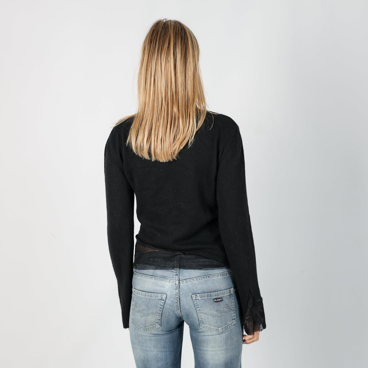 Black Y2K Knitted Top Sheer Detail (S)