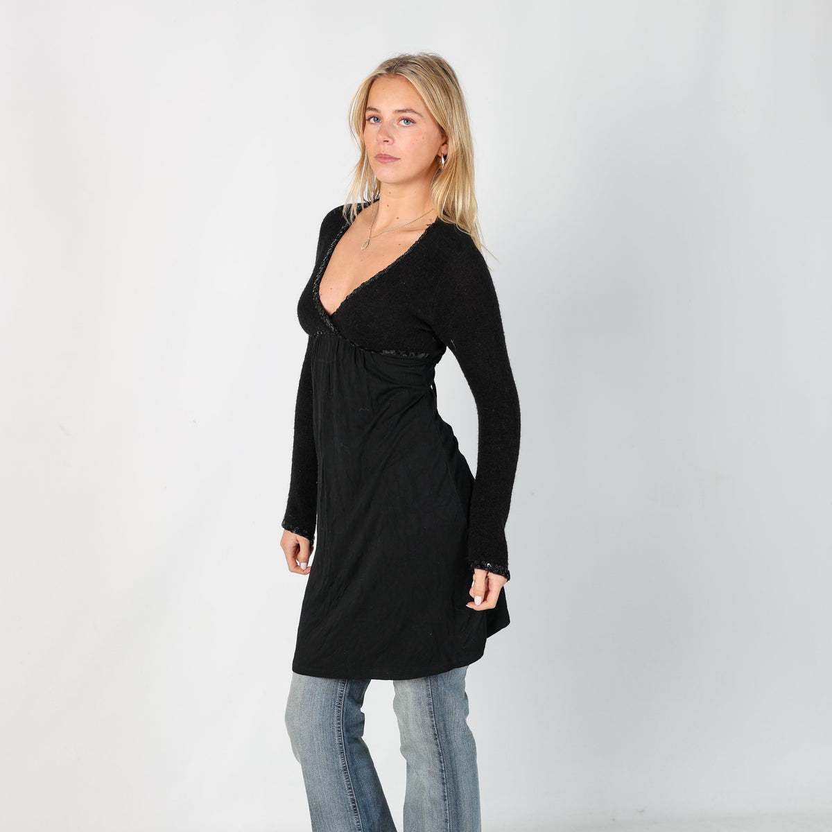 Black Y2K Woven Midi Dress (S)