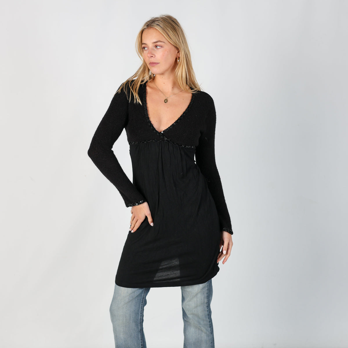 Black Y2K Woven Midi Dress (S)