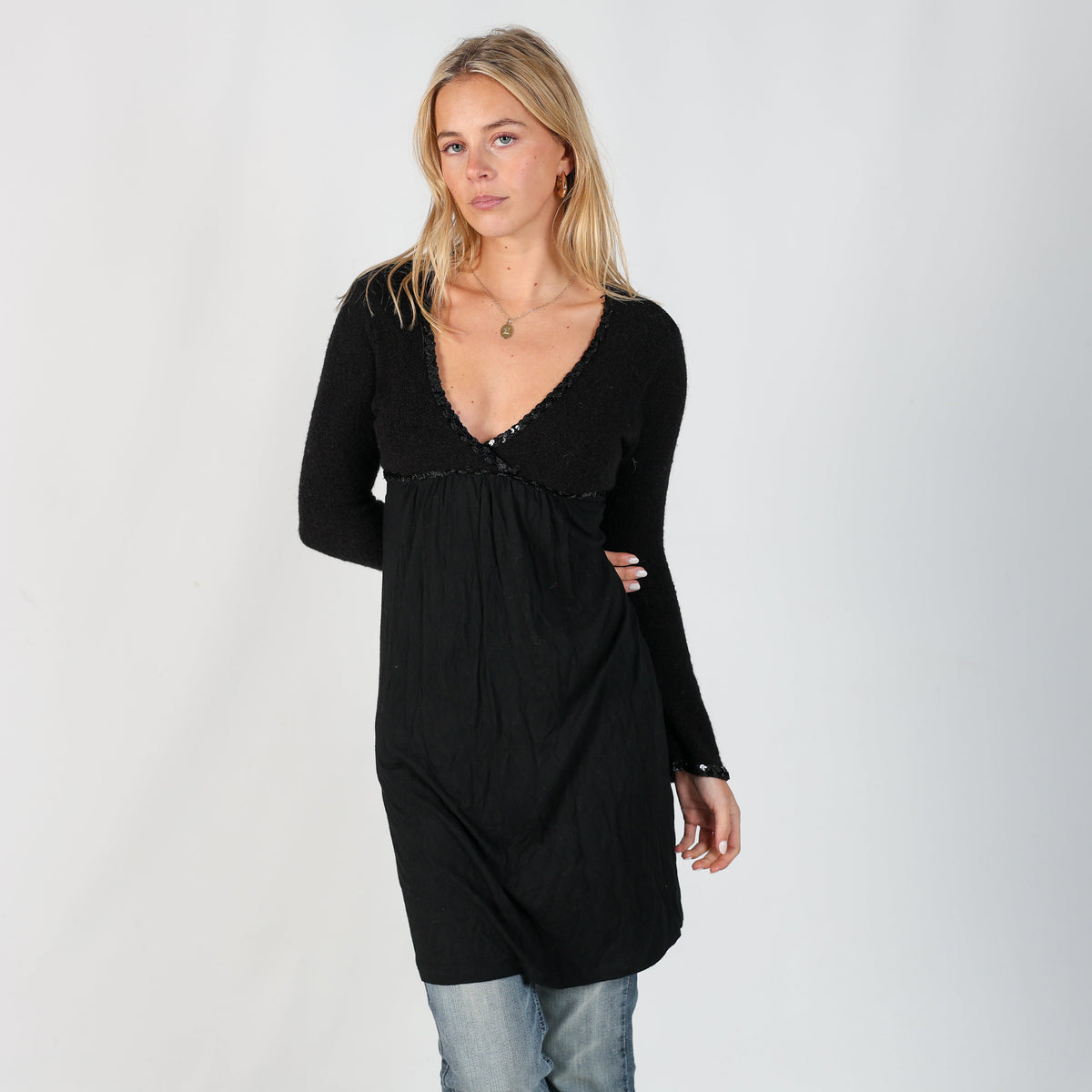Black Y2K Woven Midi Dress (S)