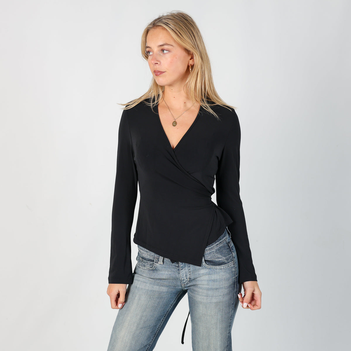 Black Y2K Stage Long Sleeve Top Wrap (S)