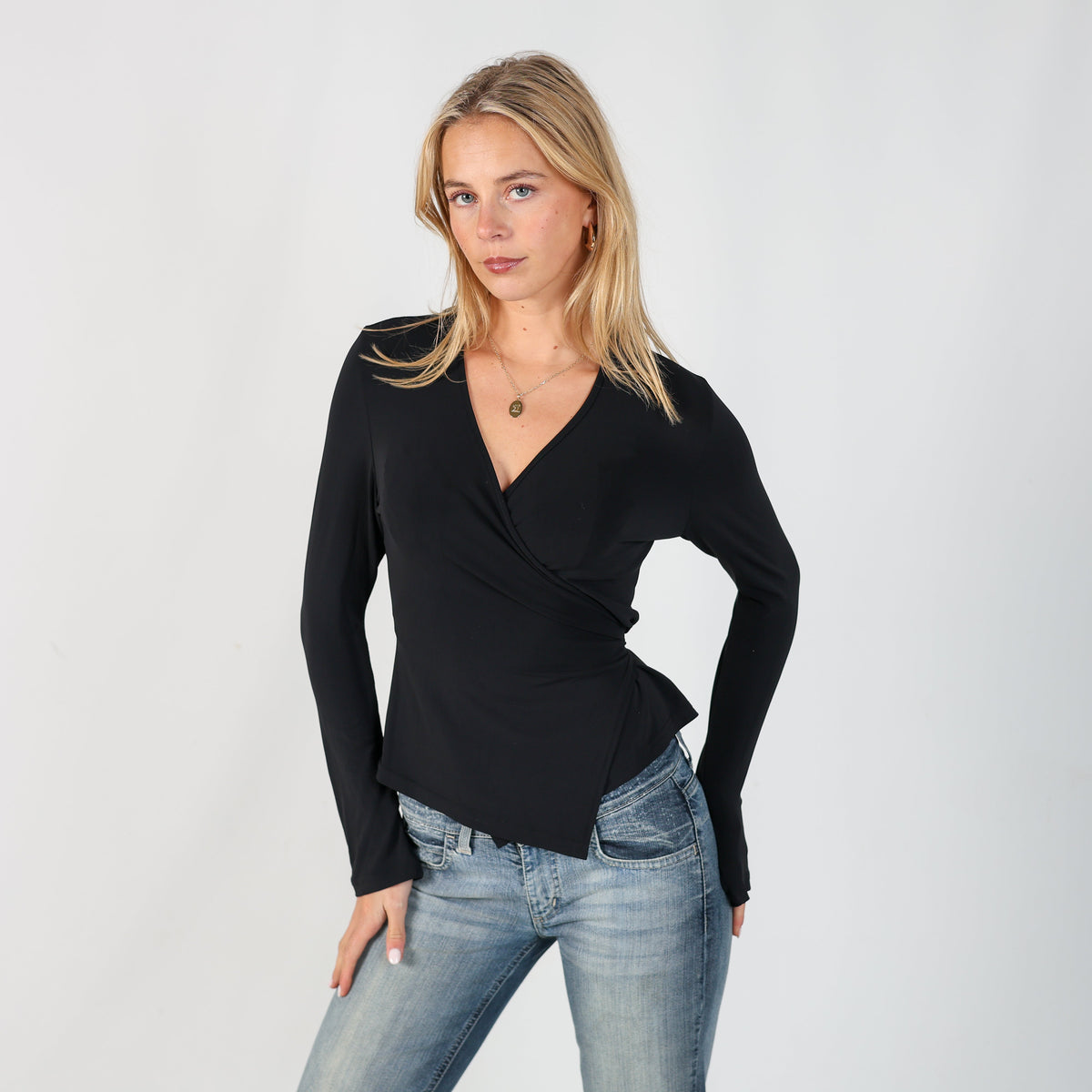Black Y2K Stage Long Sleeve Top Wrap (S)