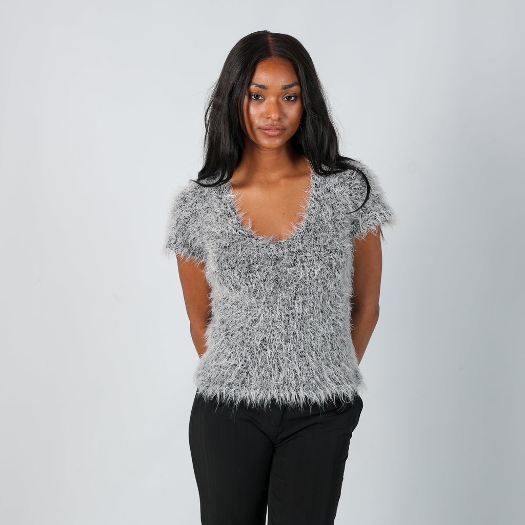 Grey Y2K Knitted Top (S)