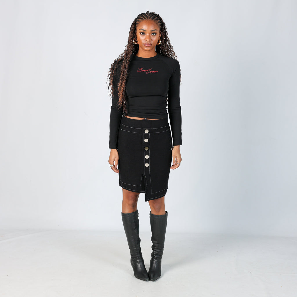 Black Y2K California & Miss Woven Midi Skirt (S)