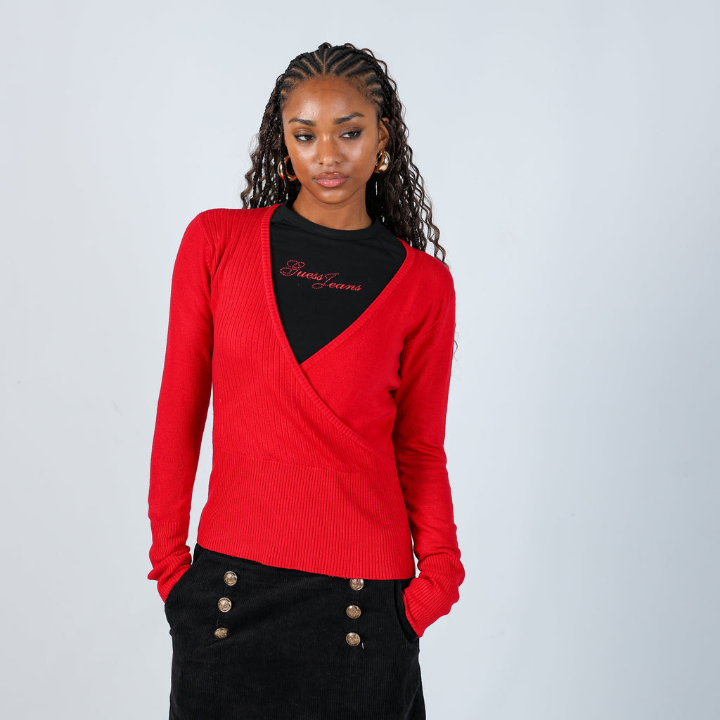 Red Y2K Coconuda Knitted Top (M)
