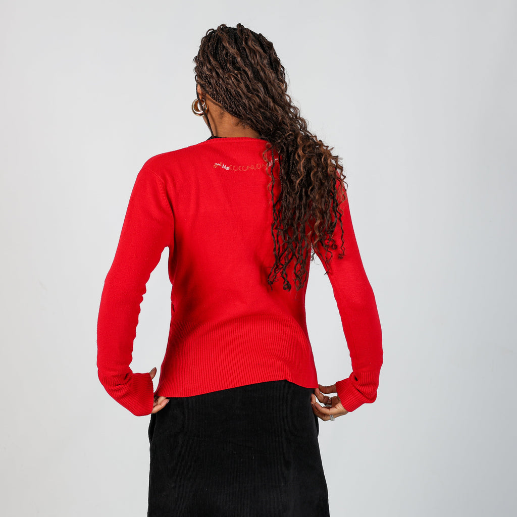 Red Y2K Coconuda Knitted Top (M)