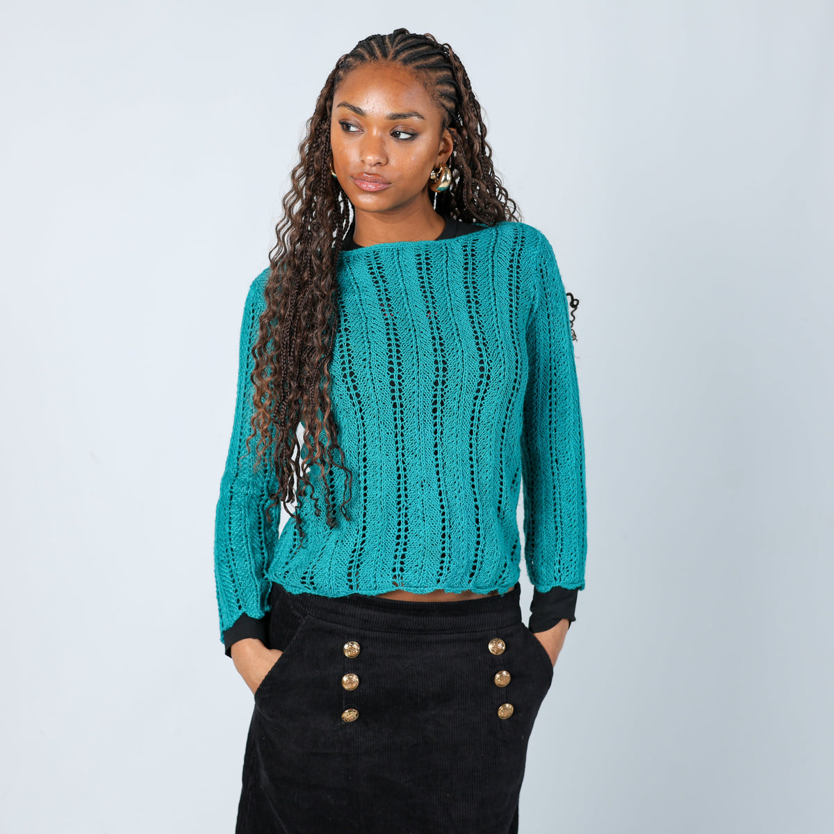 Turquoise Y2K Knitted Jumper (S)