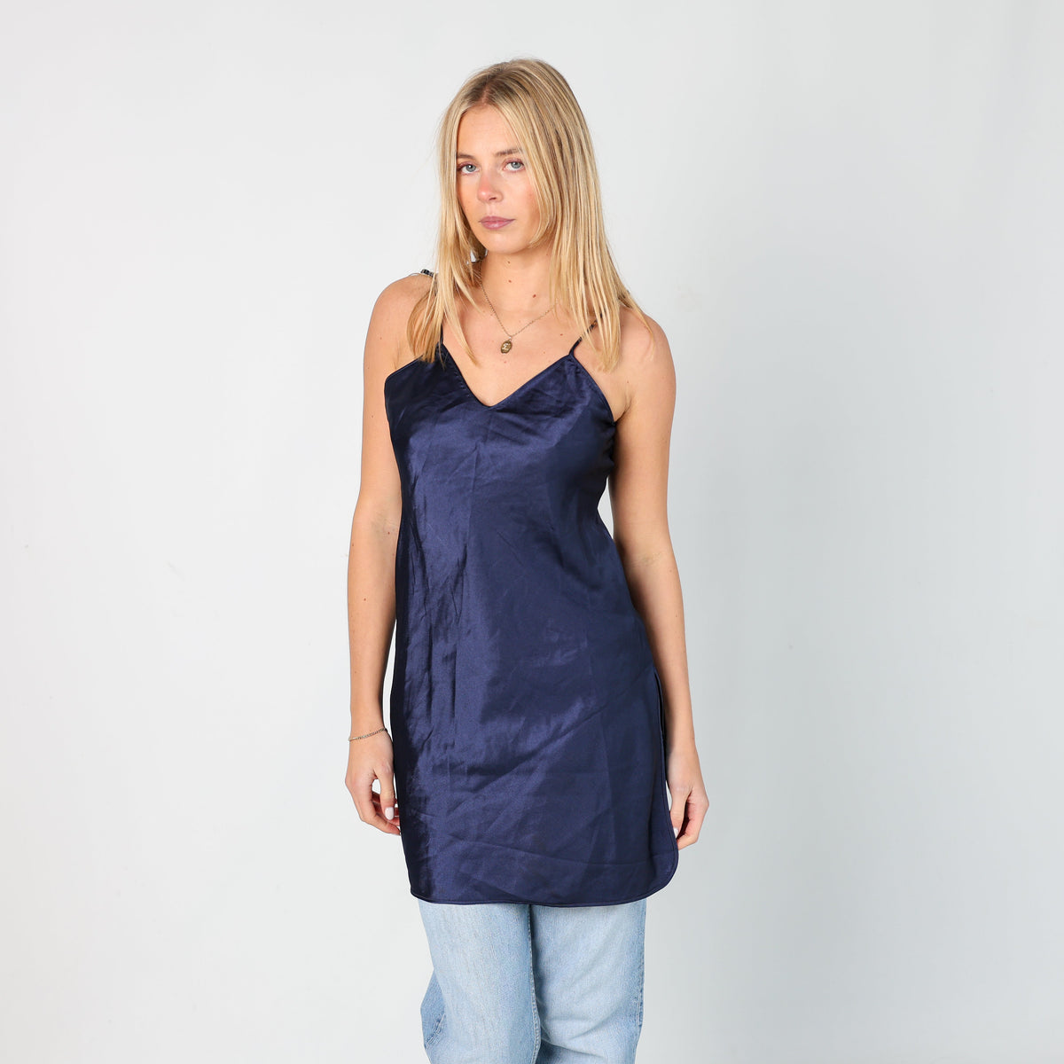 Navy Blue Y2K Slip Dress (S)
