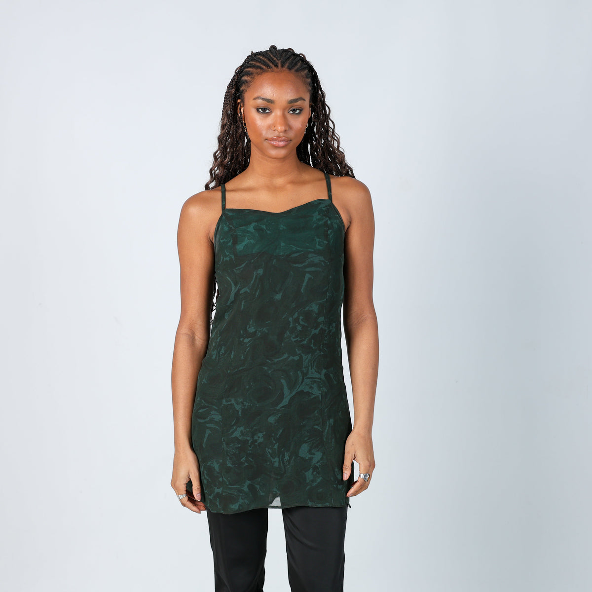 Dark Green Y2K Woven Mini Dress (S)
