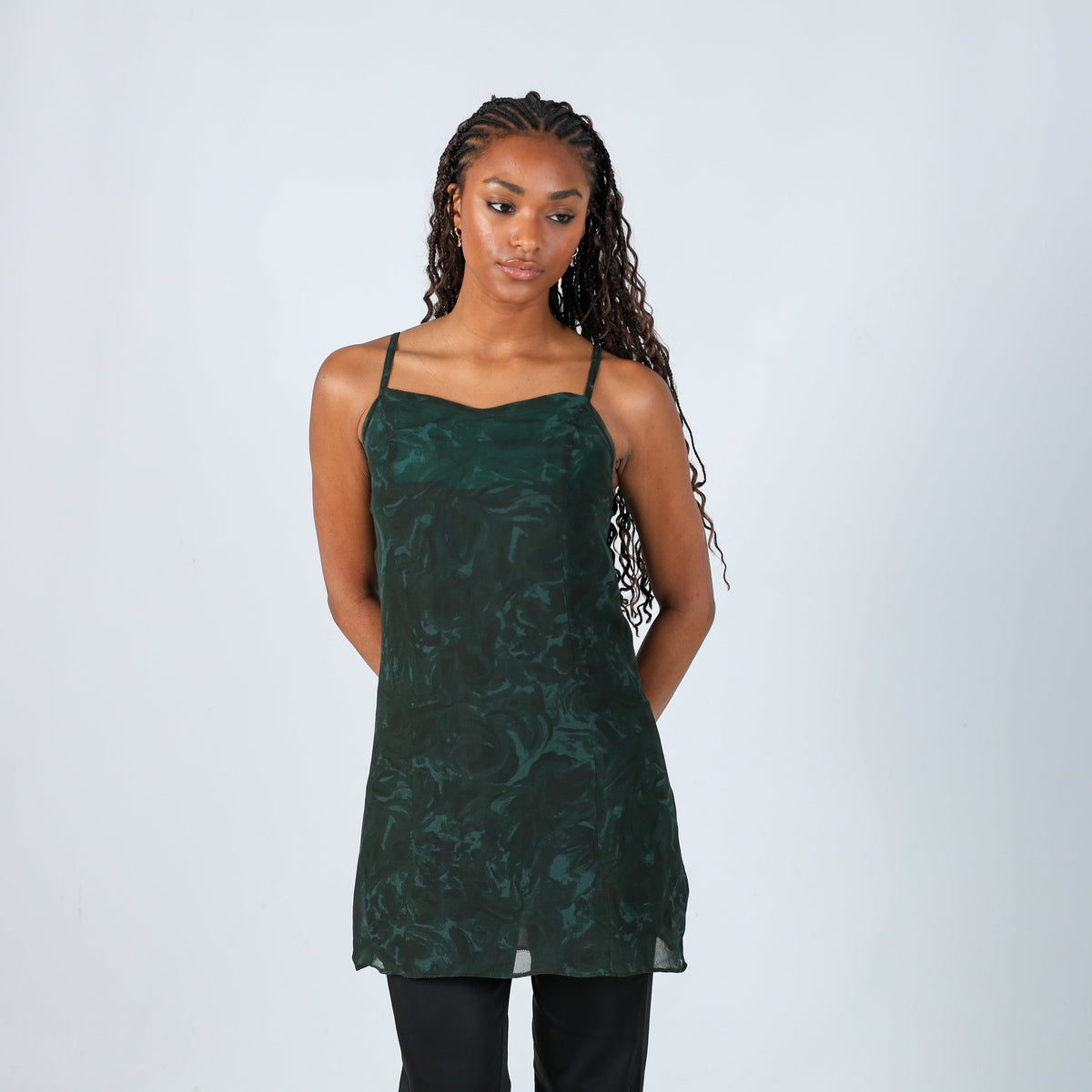 Dark Green Y2K Woven Mini Dress (S)
