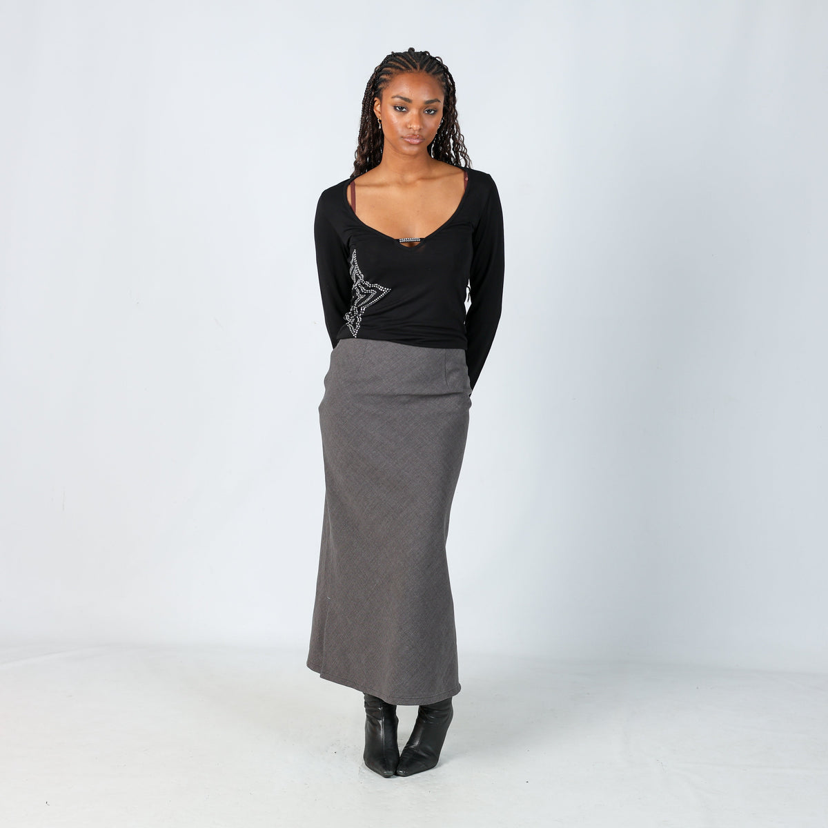 Grey Y2K Hennes Formal Skirt (XS)