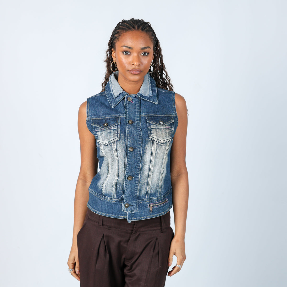 Blue Y2K Kiss Miss Denim Waistcoat (S)