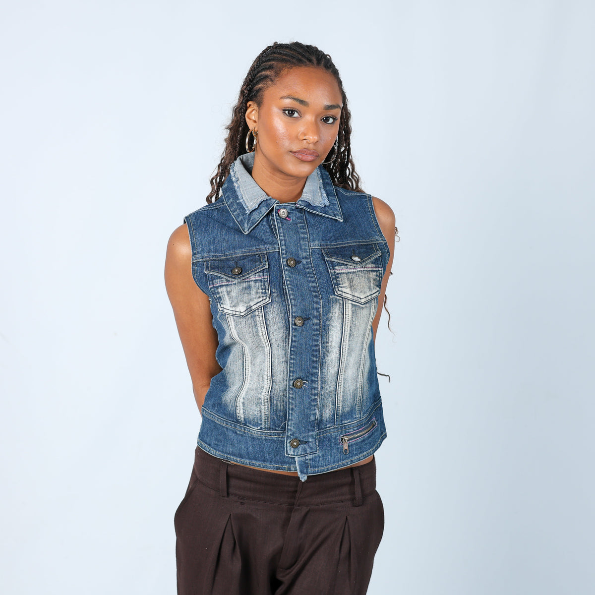 Blue Y2K Kiss Miss Denim Waistcoat (S)