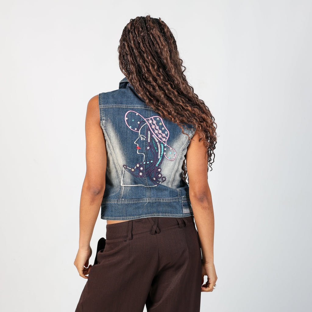 Blue Y2K Kiss Miss Denim Waistcoat (S)
