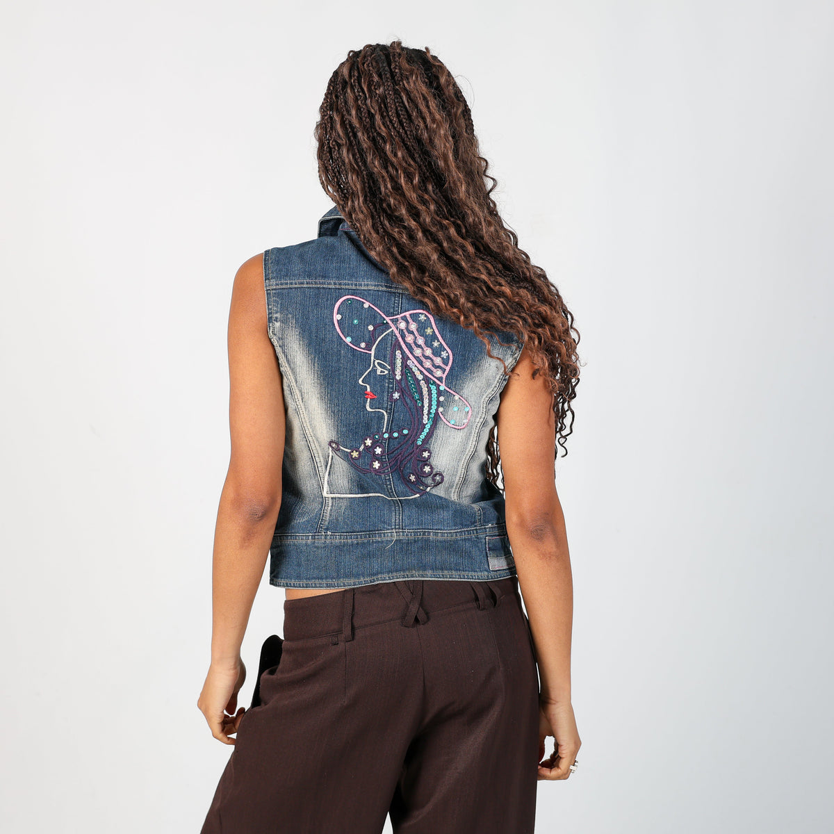 Blue Y2K Kiss Miss Denim Waistcoat (S)