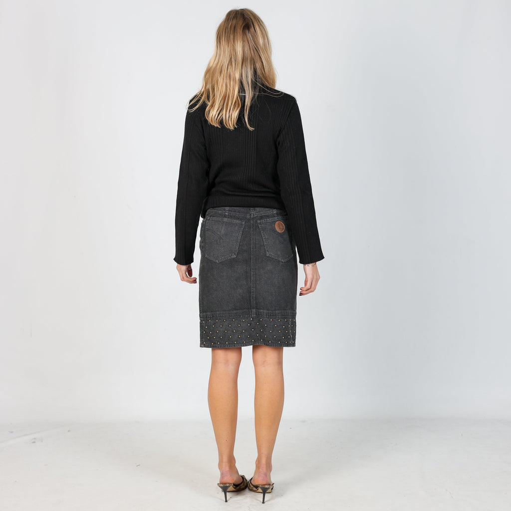 Charcoal Grey Y2K Moschino Denim Midi Skirt (6)