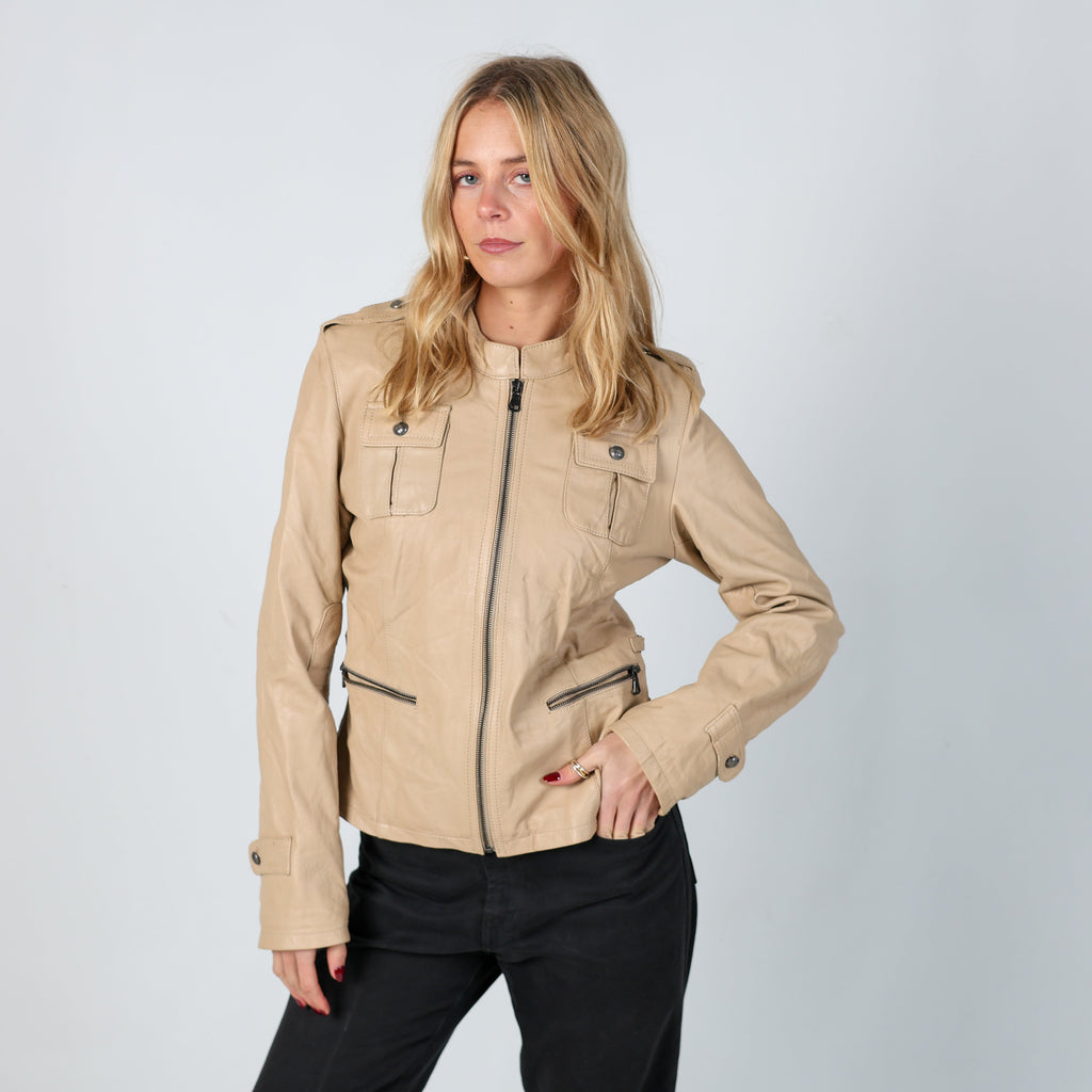 Tan Y2K Class Leather Jacket (S)