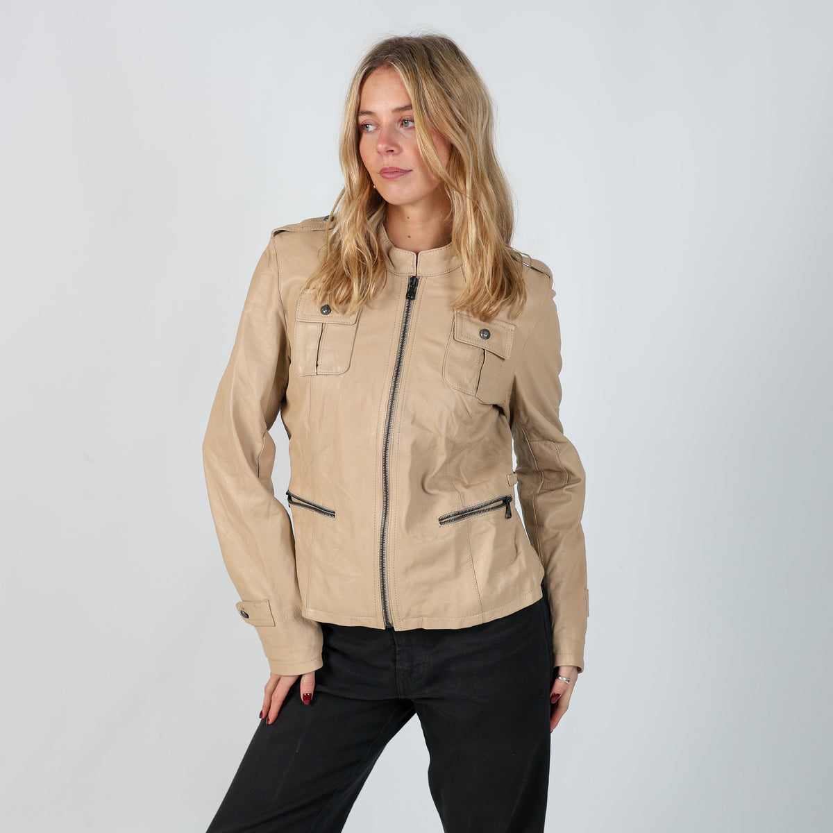 Tan Y2K Class Leather Jacket (S)