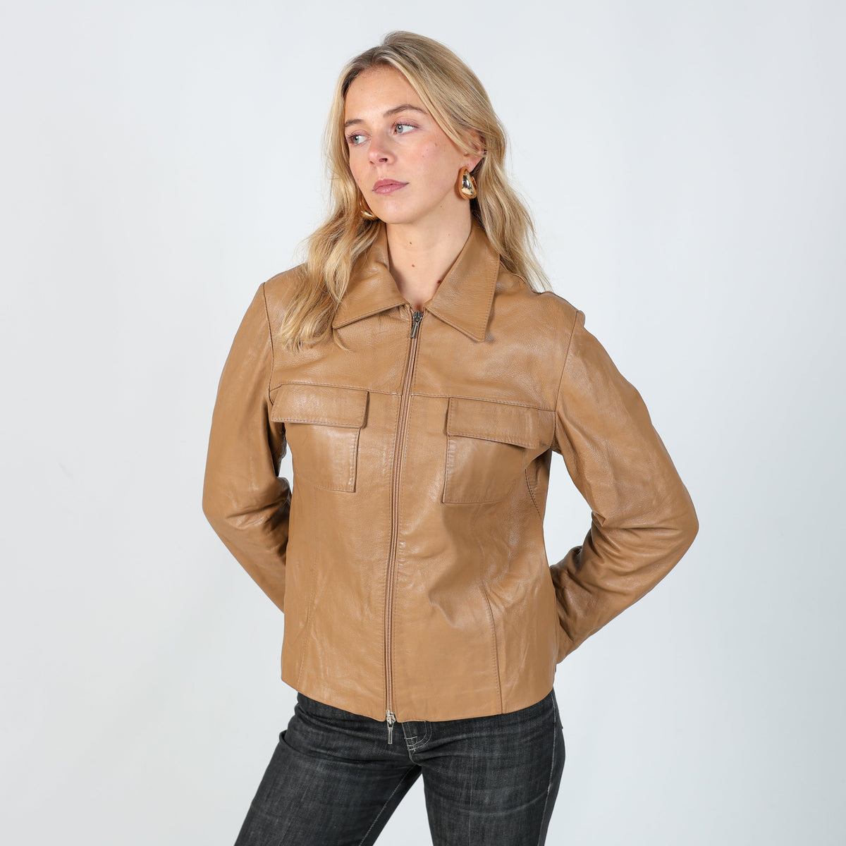Tan 90s Overpell Leather Jacket (S)