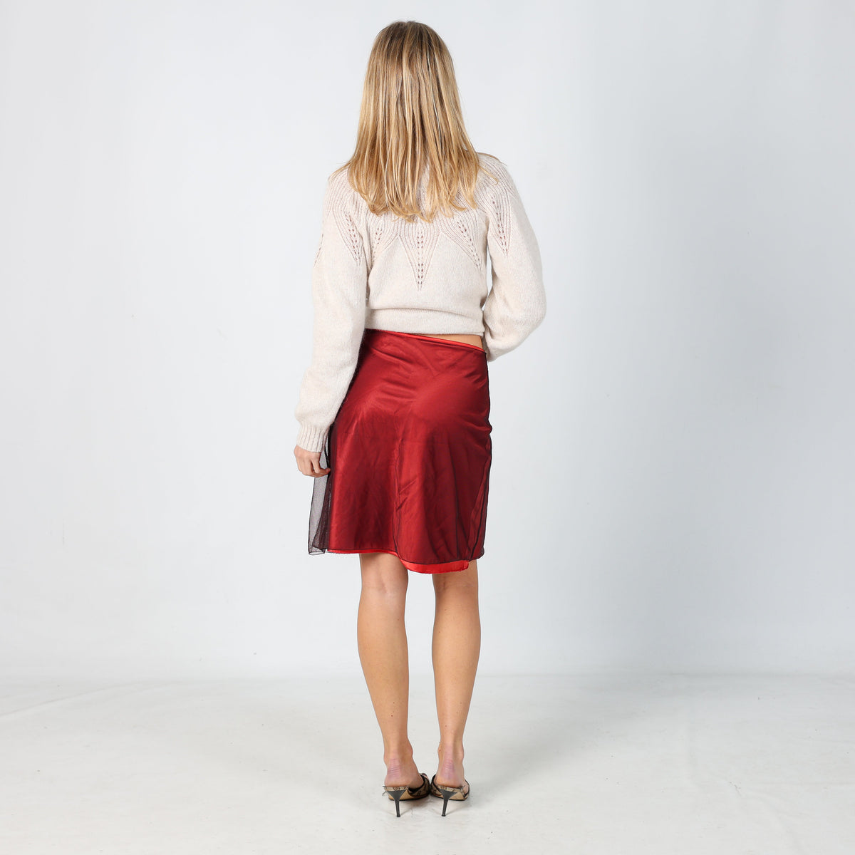 Red Y2K Mandorlamara Woven Midi Skirt (XS)