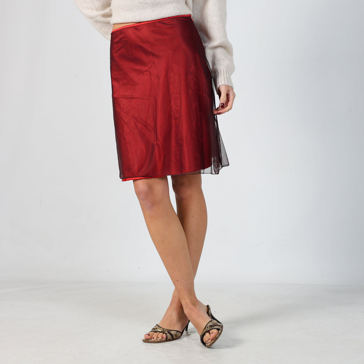 Red Y2K Mandorlamara Woven Midi Skirt (XS)