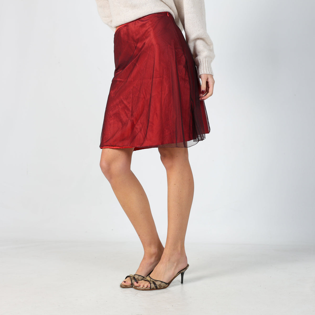 Red Y2K Mandorlamara Woven Midi Skirt (XS)