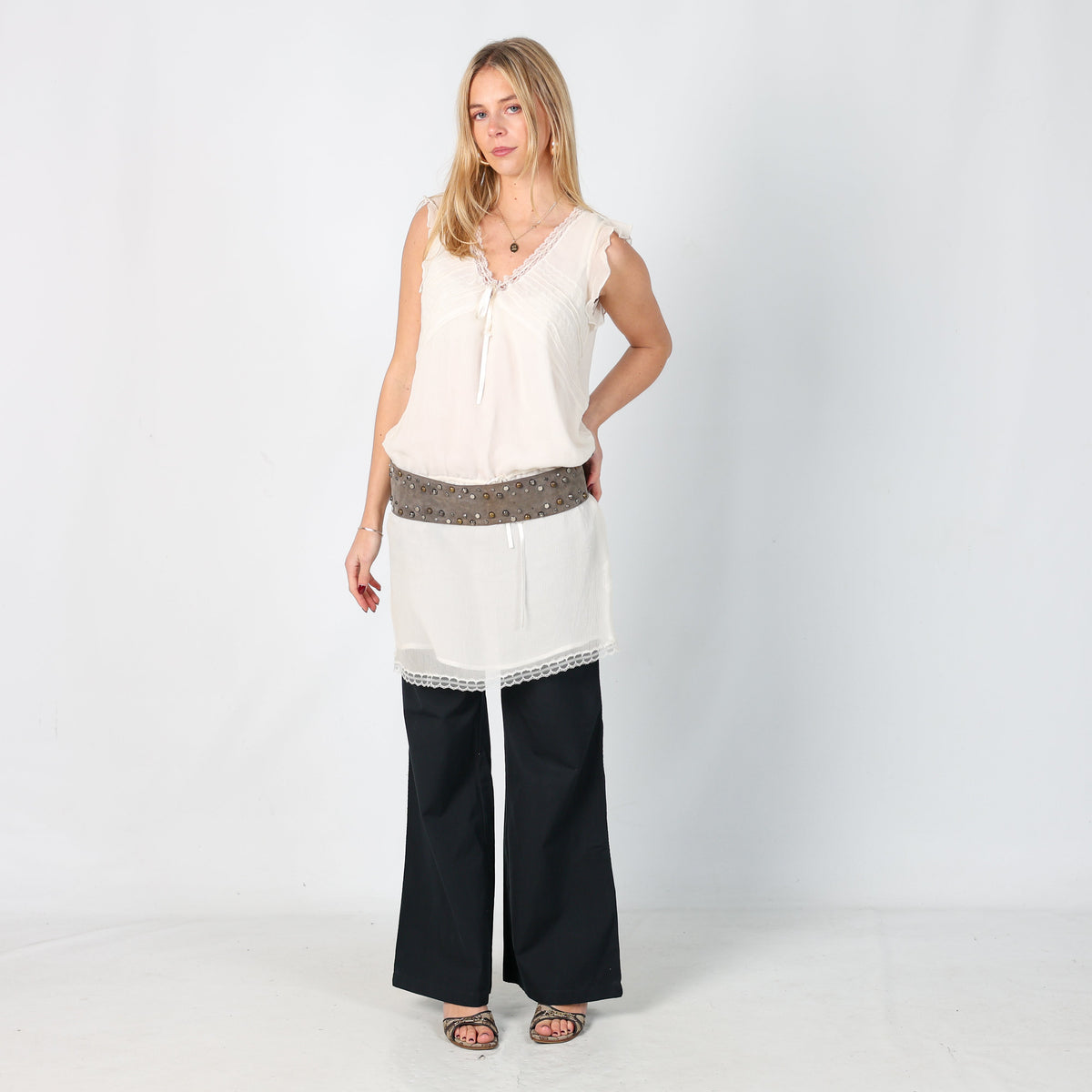 Cream Y2K Mexx Woven Midi Dress (S)