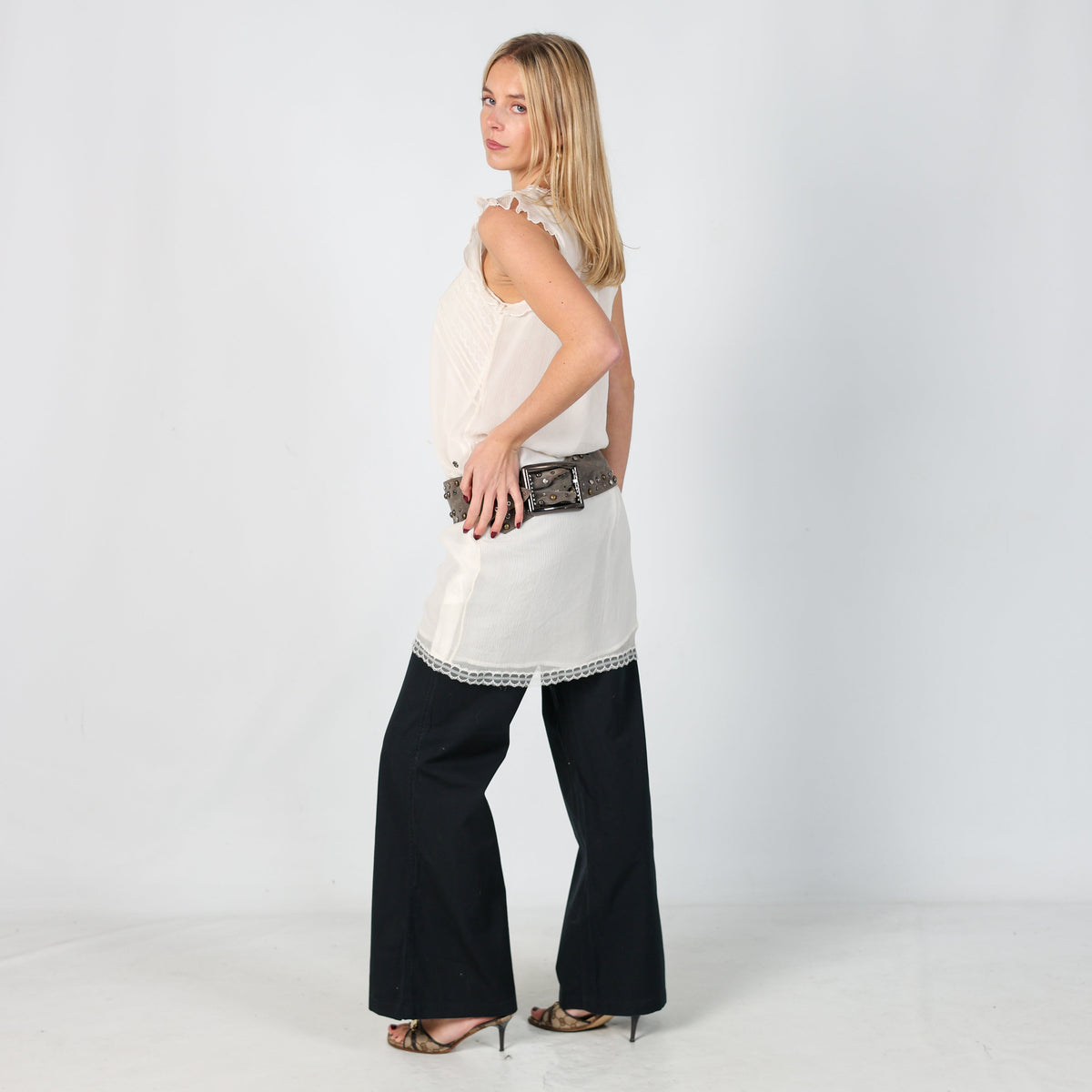Cream Y2K Mexx Woven Midi Dress (S)